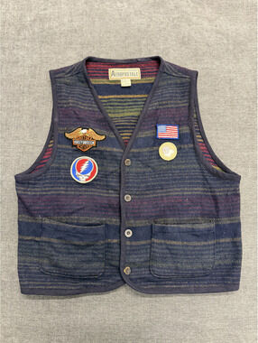 Aeropostale Wool Blend Button-Up Vest with Patches, Size Large